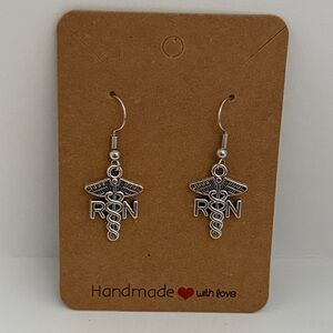 Silver RN Caduceus Earrings